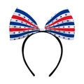 Independence Day headband featuring a large US flag bow with red white and blue stars - Satin Star-Spangled Pattern (J-0584-3)