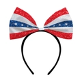 Sparkly US flag bow headband with red white and blue sequins for Independence Day - Glitter Star-Spangled Pattern (J-0584-4)
