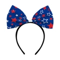 Independence Day headband with a large blue bow featuring red and white glitter stars - Blue with Red Stars Glitter Style (J-0584-5)