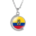 Rotating silver pendant necklace featuring the Ecuador flag with a beaded metal frame - Ecuador Style (Rotatable)