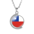 Detailed view of silver rotating moon pendant necklace with Chile flag glass gem - Chile Style (Rotatable)
