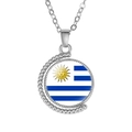 Detailed view of rotating silver pendant featuring the Uruguay flag on a fine chain link - Uruguay Style (Rotatable)