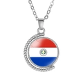 Detail of rotating moon alloy necklace featuring Paraguay flag emblem and silver chain - Paraguay Style (Rotatable)