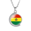 Detail of a rotating silver moon necklace featuring the Bolivia flag under glass gem - Bolivia Style (Rotatable)