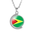 Rotating Guyana flag moon pendant necklace with polished silver finish and metal chain - Guyana Style (Rotatable)
