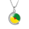 Detail of silver rotating crescent moon pendant featuring the French Guiana flag design - French Guiana Style (Rotatable)