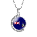 Close-up of rotatable silver moon necklace with South Georgia flag pattern pendant - South Georgia and South Sandwich Islands Style (Rotatable)