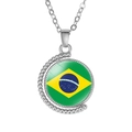Detailed close-up of a silver-tone necklace featuring the Brazilian flag under clear glass - Brazil Style (Rotatable)