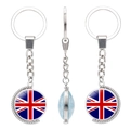 Rotating keychain featuring Union Jack flag and engraved London text on silver metal band - United Kingdom