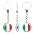Rotating metal keychain with Italy flag design in a clear triple-view studio layout - Italy Style