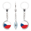 Rotating metal keychain with Czech Republic flag gemstone pendant in 3-view display - Czech Republic