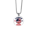 Detail showing round pendant with American flag smiley face on silver box chain necklace - AMERICAN BABE Smiley (JY008855-2)