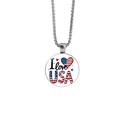 Macro detail of silver moon pendant necklace featuring 'I love USA' flag print design - I love USA Letters Stars (JY008855-3)