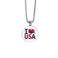 Detailed view of silver moon necklace pendant featuring I Love USA eagle and flag motif - I love USA Heart Star Stripes (JY008855-7)