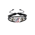 Détail du bracelet multicouche en cuir tressé avec drapeau USA et cordon réglable - Style I Love USA Drapeau Noir (HS12056-6)