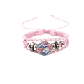 Pink layered woven leather bracelet featuring US flag eagle glass cabochon pendant - Pink Eagle Flag Style (HS12056-1)