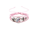 Detail of pink multi-layer woven leather USA bracelet with heart flag charm and silver beads - Pink I Love USA Heart Style (HS12056-3)