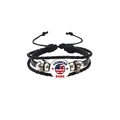 Detail of multi-layer woven leather bracelet featuring American flag glass dome charm - Black American Babe Flag Style (HS12056-4)