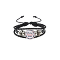 Détail d'un bracelet multicouche en cuir avec dôme en verre Home Sweet Home et perles - Style Couronne Home Sweet Home Noir (HS12056-8)