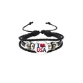 Détail d'un bracelet en cuir tressé avec breloque I Love USA et perles argentées - Style Cœur I Love USA Noir (HS12056-14)