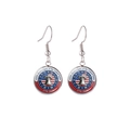 Detailed close-up of US 250th Anniversary Liberty Bell earrings with flag pattern - 250th Anniversary Circular Text Style (SJB112-11)