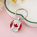 Portachiavi in vetro con bandiera del Canada argento su piatto in porcellana bianca - Stile Classico Foglia d'Acero Rossa e Bianca (CC002398-1)