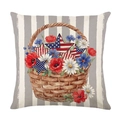 Independence Day pillow cover with American flag stars, floral basket and stripe pattern - Patriotic Stars Stripes Flower Basket Style (JYM752-3)