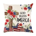 Linen Independence Day pillow cover with American flag stars and floral cross design - God Bless America Cross Style (JYM752-4)