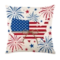 Independence Day pillowcase with US map flag and fireworks on linen texture - 45*45cm (Insert Not Included) / USA Map Flag Style (JYM750-1)