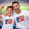 T-shirts en coton Coupe du Monde 2026 États-Unis pour famille sur un terrain de foot - S / Blanc (Style États-Unis)
