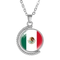 Silver alloy rotating moon necklace featuring Mexico flag glass cabochon pendant - Mexico Style (Rotatable)