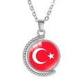 Turkey flag rotating moon pendant necklace with silver link chain for women - Turkey Style (Rotatable)