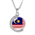 Silver alloy moon necklace with rotating glass pendant featuring Malaysia flag design - Malaysia Style (Rotatable)