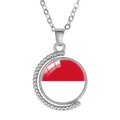 Rotating alloy moon necklace with red and white flag pattern glass pendant - Indonesia Style (Rotatable)