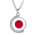 Rotating moon alloy pendant necklace featuring a Japanese flag design and beaded edge - Japan Style (Rotatable)
