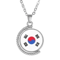 Rotatable silver moon necklace with South Korea flag glass gem pendant on white background - South Korea Style (Rotatable)