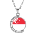 Silver alloy moon necklace with rotating Singapore flag gem pendant and beaded detail - Singapore Style (Rotatable)