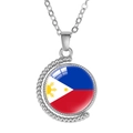 Rotating moon pendant necklace featuring Philippines flag pattern under glass cabochon - Philippines Style (Rotatable)