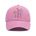 Detailed view of pink washed cotton baseball cap with floral foxtrot delta embroidery - Pink