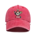 Macro detail of washed vintage cotton baseball cap with 2026 North America football print - Adjustable / Red