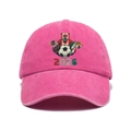Close-up of peach pink washed cotton baseball cap with 2026 soccer tournament embroidery - Adjustable / Rose Red