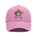 Close-up of pink washed cotton baseball cap with 2026 World Cup graphic and animal prints - Adjustable / Pink