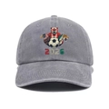 Washed grey vintage cotton baseball cap featuring colorful 2026 soccer tournament print - Adjustable / Gray