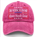 Close-up of vintage washed cotton baseball cap featuring patriotic Justice print details - 56-60cm / Rose Red
