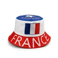 Detail of France world cup bucket hat featuring tricolor flag design and bold text - France