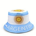 Detailed view of Argentina flag bucket hat with sun logo and embroidered lettering - Argentina