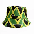 Jamaica flag style bucket hat with green yellow and black geometric patterns on canvas - Green/Geometric Print / M (56-58cm)