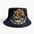 Black Mexico World Cup sun hat with high-density embroidered flag emblem for fans - M (56-58cm) / Black with Mexico Emblem Embroidery