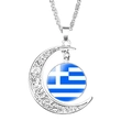 Zilveren maan hanger ketting met een glazen koepel en Griekse vlag patroon ontwerp - Griekenland