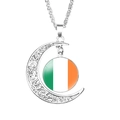 Silver crescent moon necklace featuring an Ireland flag pattern glass cabochon pendant - Ireland